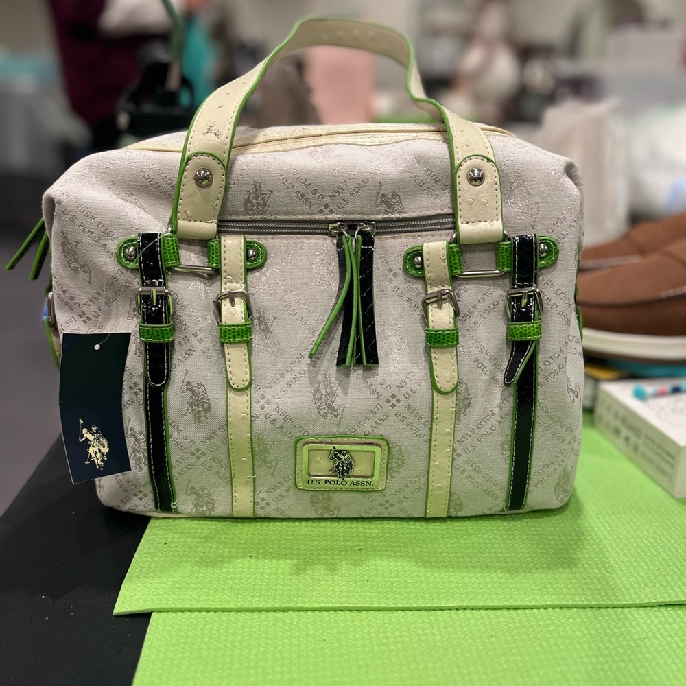 Tote bag canvas Polo association w/lime green accents NWT